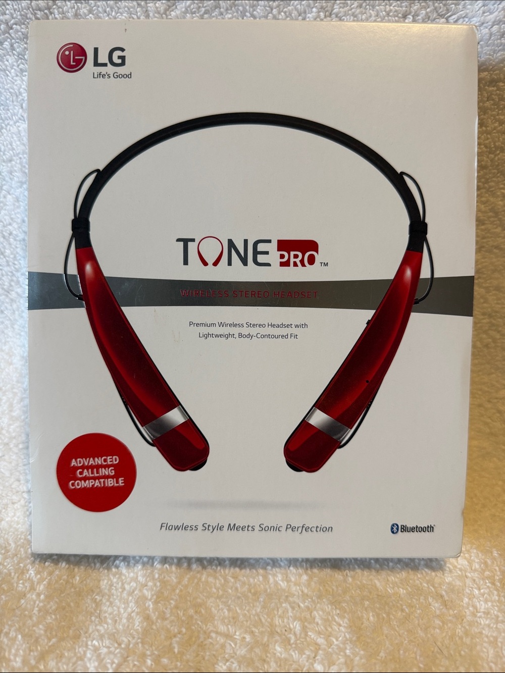 LG NWT Tone Pro Wireless Neckband Headset in Red with Silver Accents